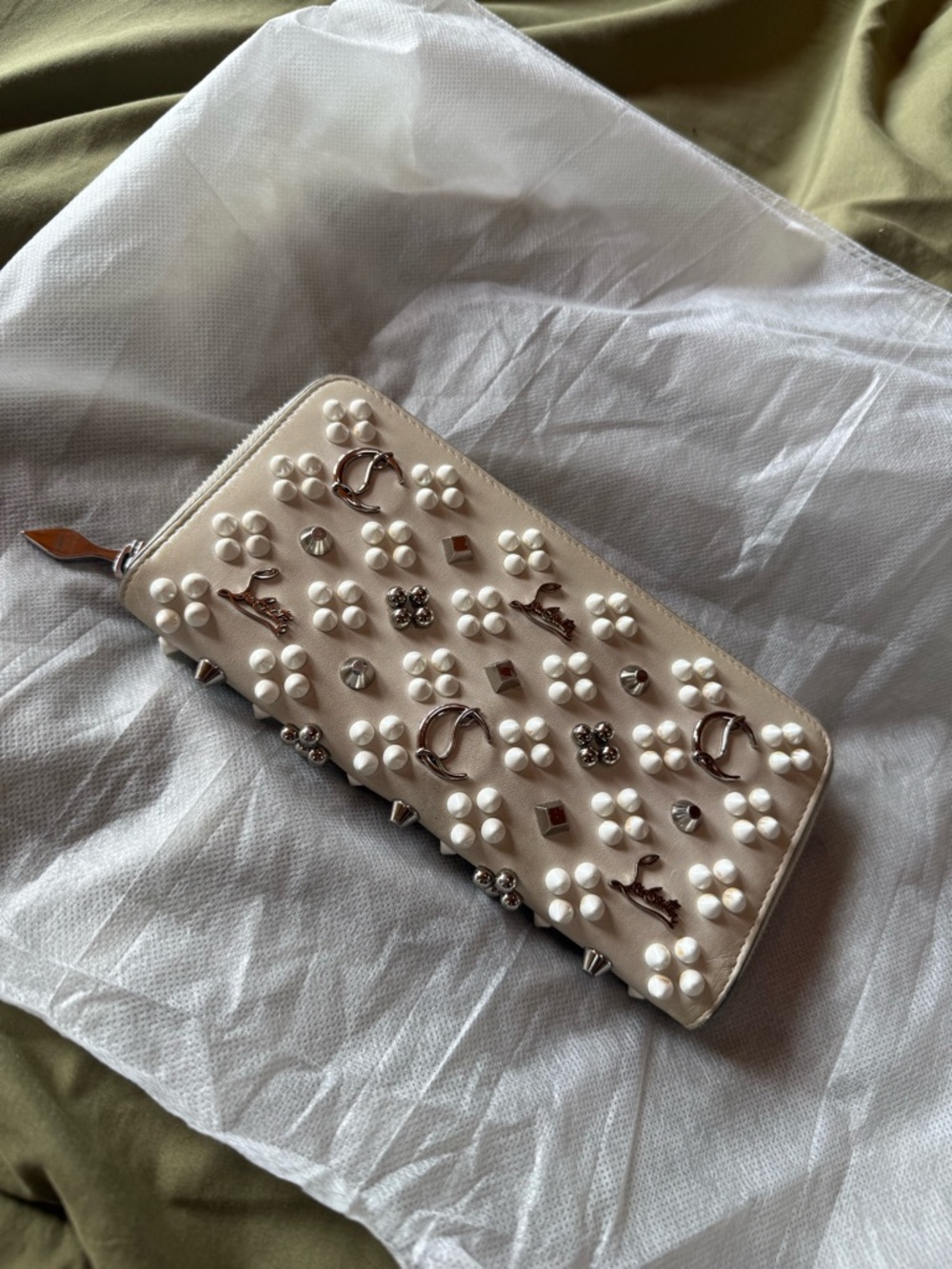 Embellished Cream Zip-Around Wallet - Christian Louboutin